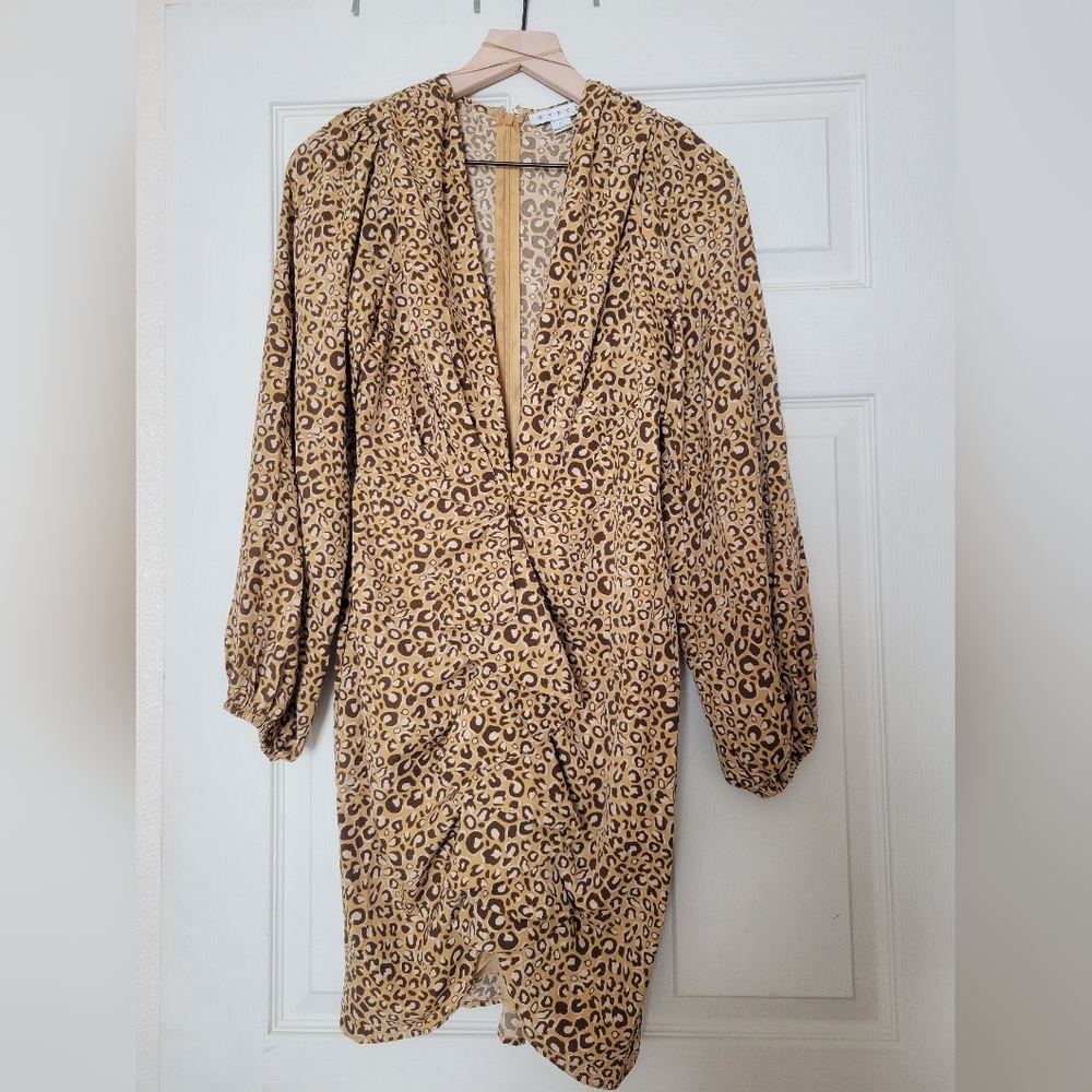 HYFVE - Cavenders Honey Butter Leopard Ruched Long sleeve dress